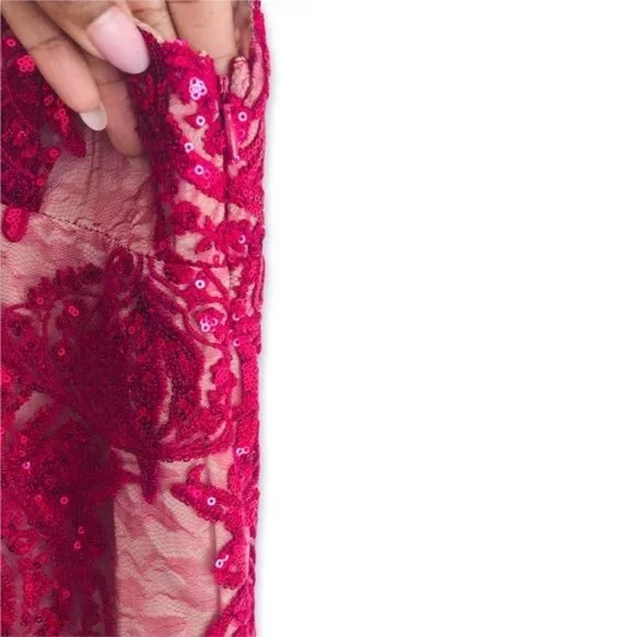 FREE PEOPLE Night Shimmer Embroidered Floral Sequin Lace Mesh Mini Dress Size 4 - Picture 9 of 15